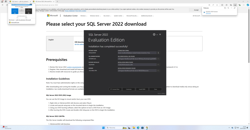 SQL Server 2022 zainstalowany